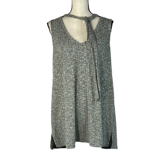 Lane Bryant SZ 18-20 Tunic Top Sleeveless V-Neck Stretch Slits Tie Neck Green - Picture 1 of 10